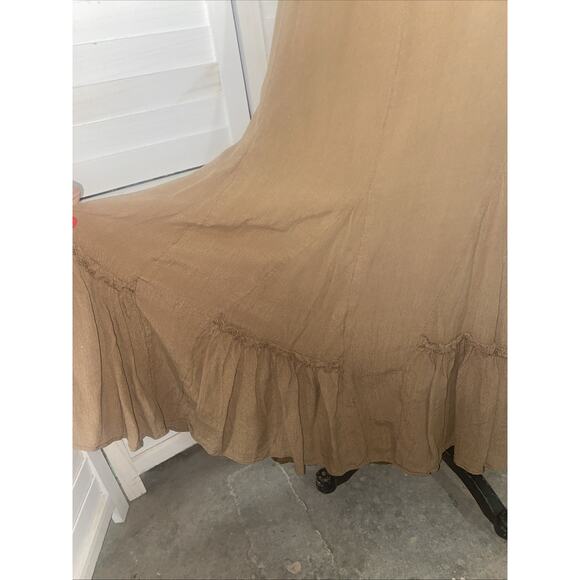 Coldwater Creek Tan Khaki Maxi Skirt Autumn Bohemian Boho Lined Sz Medium - Picture 2 of 7